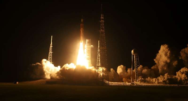 NASA's Artemis 1 Space Launch System launches at NASA's Kennedy Space Center in November 2022 in Cape Canaveral, Florida